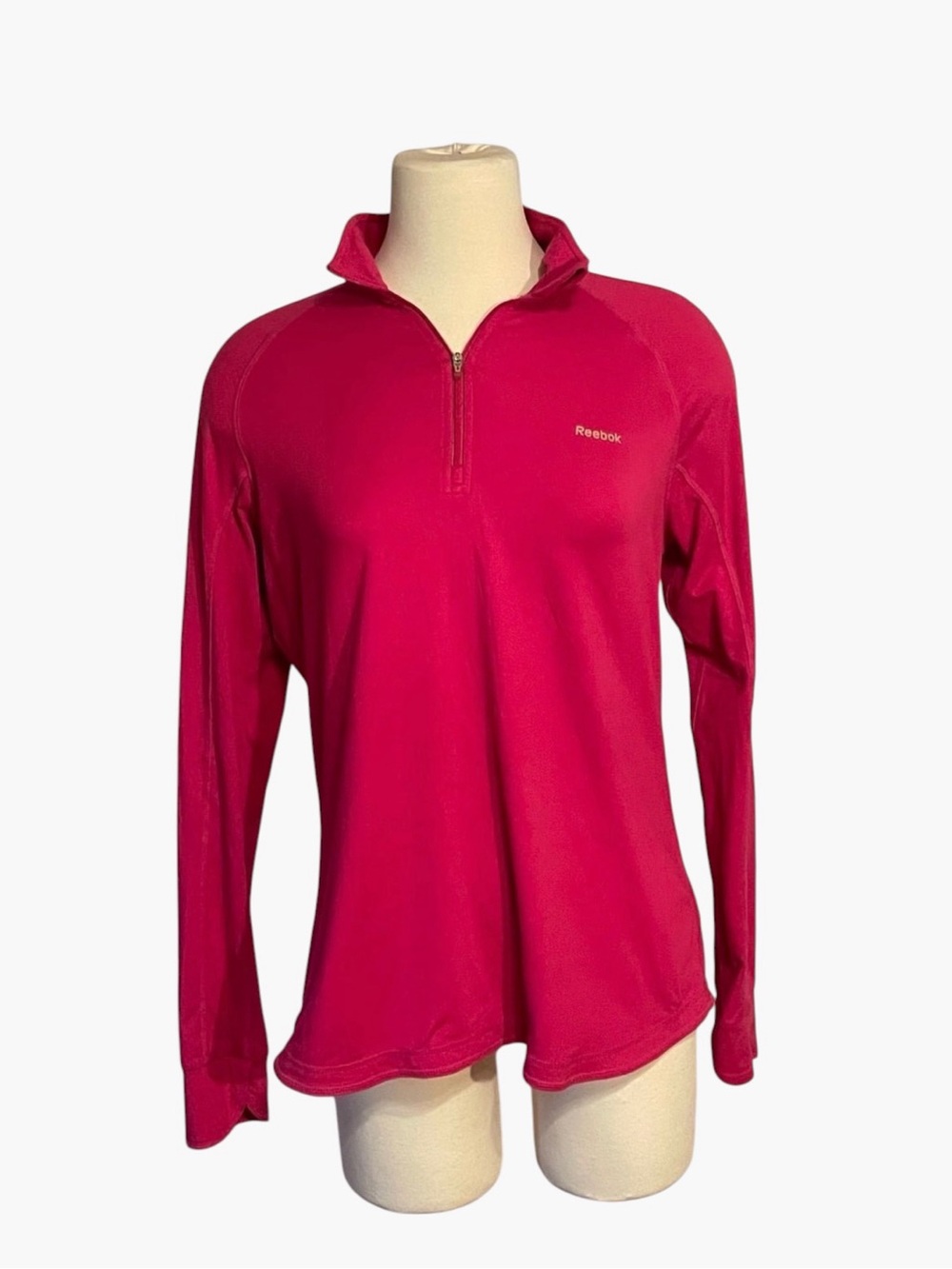 Reebok Women's Bright Pink Quarter-Zip Long Sleeve Top